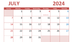Calendar July 2024 Printable Free J7293