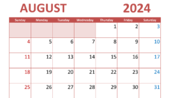 Calendar August 2024 Printable Free A8293