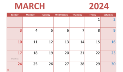 March Blank Calendar Template 2024 M3294