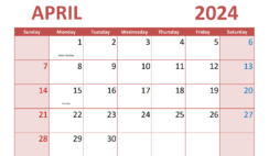 April Blank Calendar Template 2024 A4294
