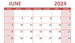 June Blank Calendar Template 2024 J6294