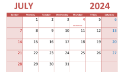 July Blank Calendar Template 2024 J7294