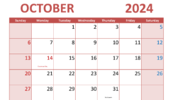 October Blank Calendar Template 2024 O1294