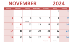 November Blank Calendar Template 2024 N1294