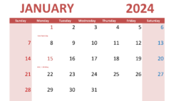 Download Free Printable Calendar January 2024 A4 Horizontal J4015