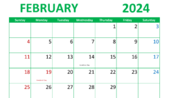February Print Calendar 2024 F2296