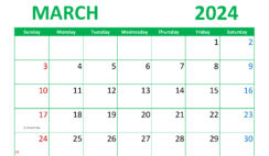 March Print Calendar 2024 M3296