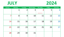 July Print Calendar 2024 J7296