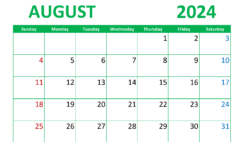 August Print Calendar 2024 A8296