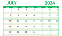 Printable Free Calendar July 2024 J7297