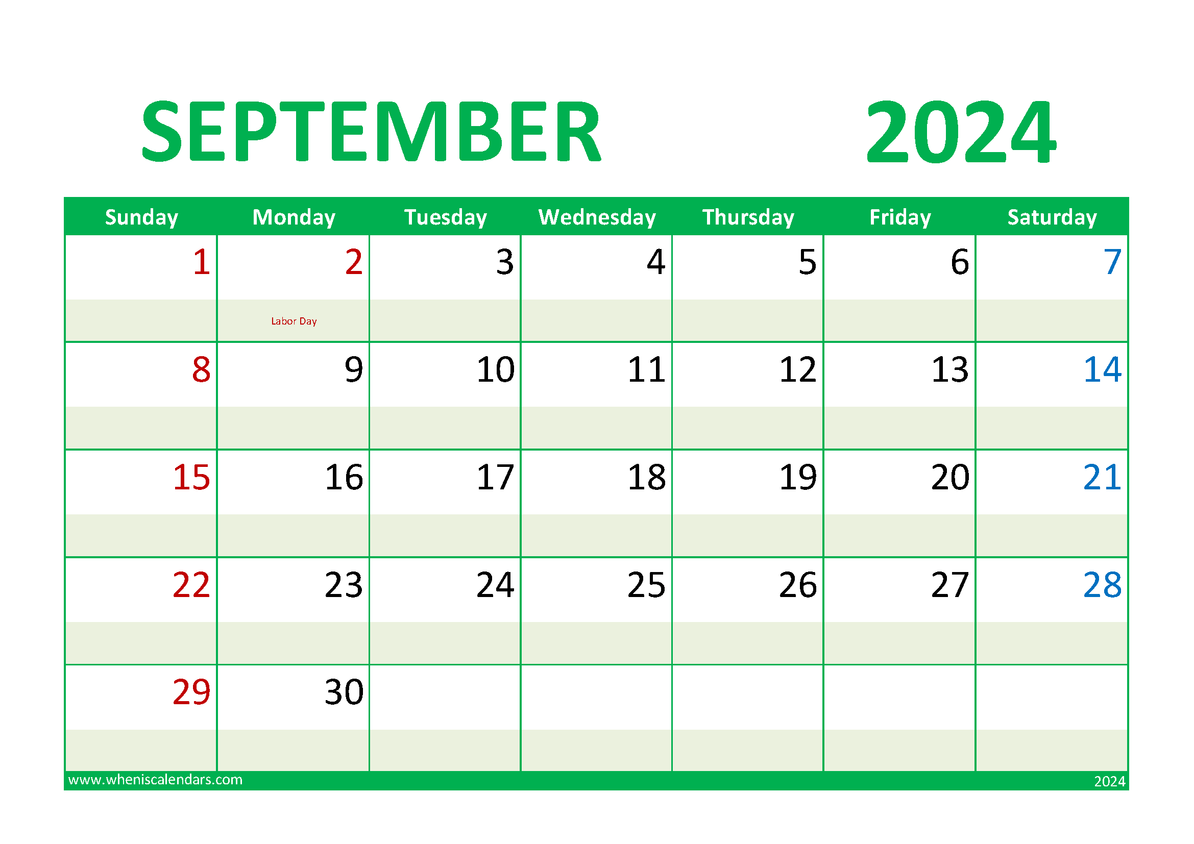 Download 2024 September Calendar Holiday A4 Horizontal 94017