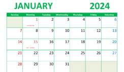 Download January 2024 Calendar Free Printable A4 Horizontal J4018