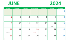 Free Printable June 2024 Calendars J6298