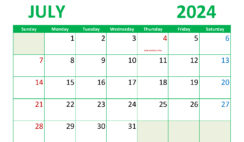 Free Printable July 2024 Calendars J7298