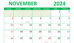 Free Printable November 2024 Calendars N1298