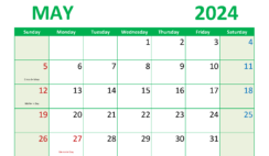 May 2024 Calendar Excel download M5299