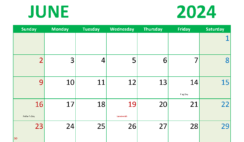 June 2024 Calendar Excel download J6299