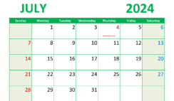 July 2024 Calendar Excel download J7299