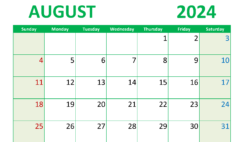 August 2024 Calendar Excel download A8299
