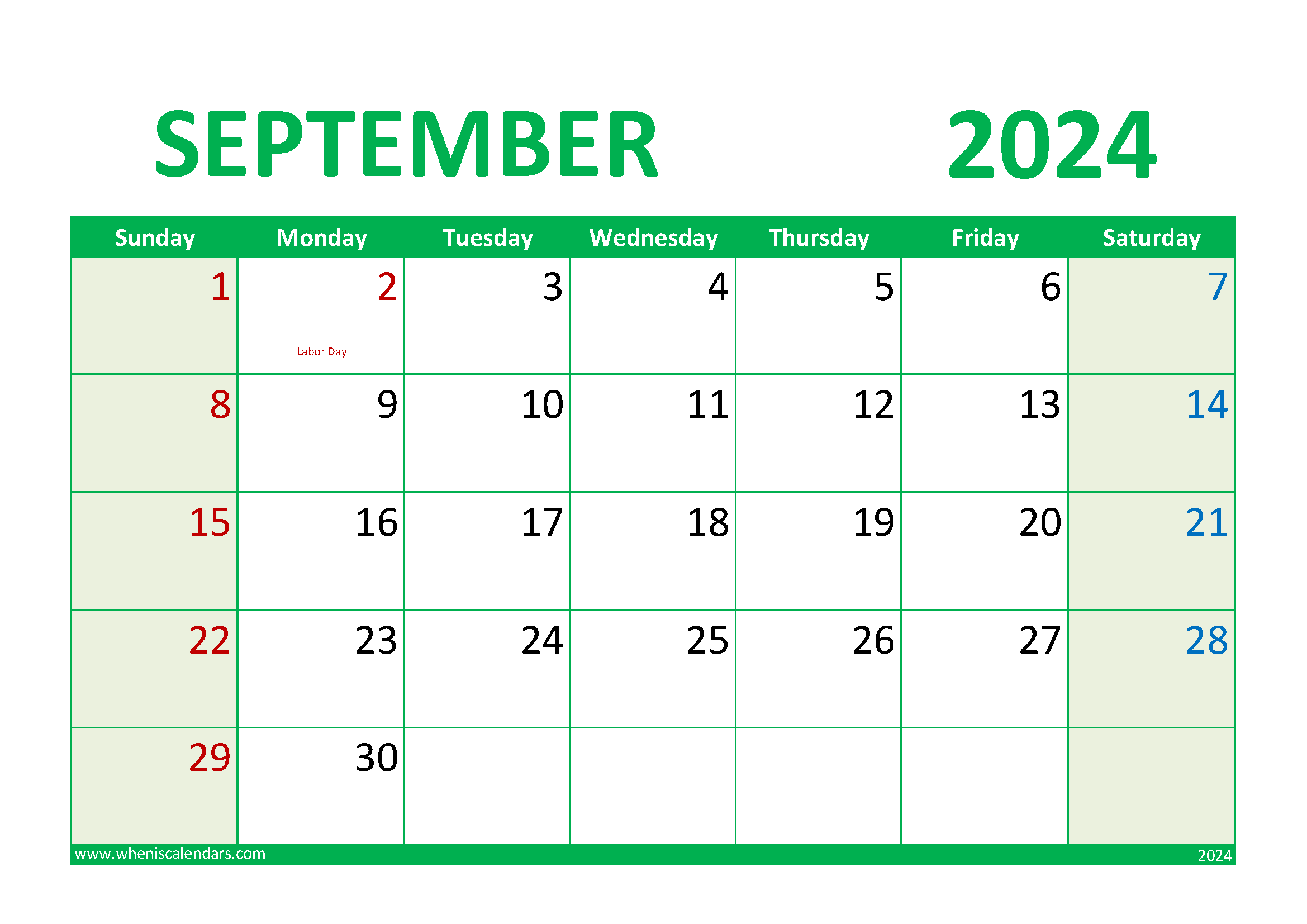 Download 2024 September Calendar Printable A4 Horizontal 94019
