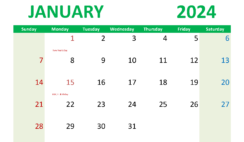 Download January 2024 Printable Calendar Free A4 Horizontal J4020
