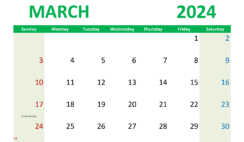 Blank Calendar of March 2024 M3300