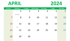 Blank Calendar of April 2024 A4300