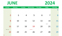 Blank Calendar of June 2024 J6300