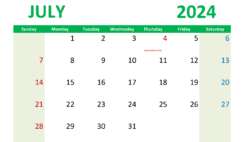Blank Calendar of July 2024 J7300