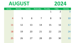 Blank Calendar of August 2024 A8300