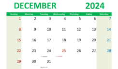 Blank Calendar of December 2024 D1300