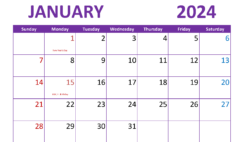 Download January 2024 Blank Calendar A4 Horizontal J4021