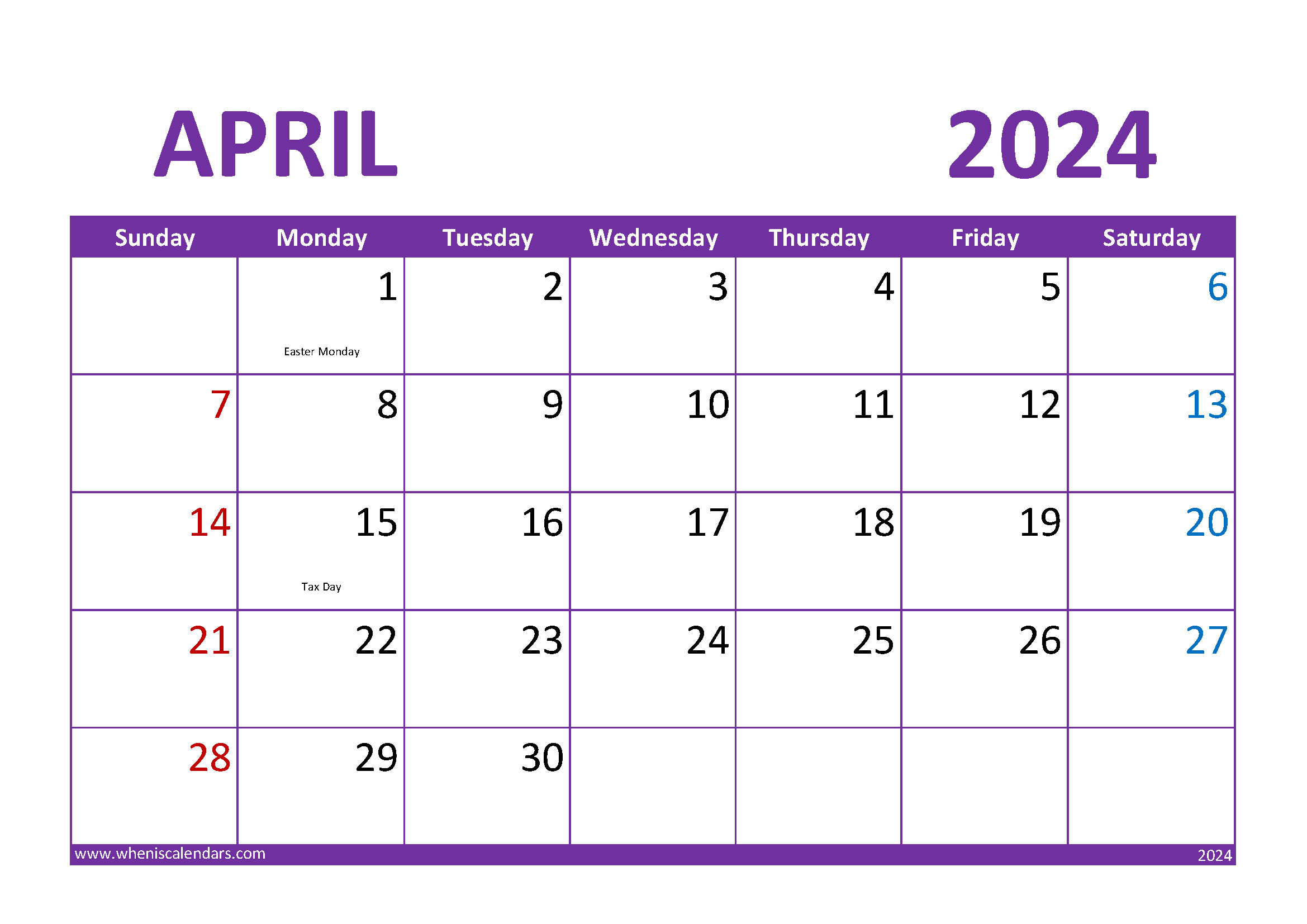 Download May 2024 Blank Calendar A4 Horizontal 54021