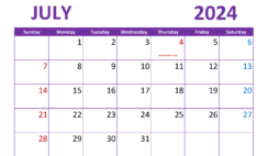 Blank Monthly Calendar Printable July 2024 J7301