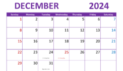 Blank Monthly Calendar Printable December 2024 D1301