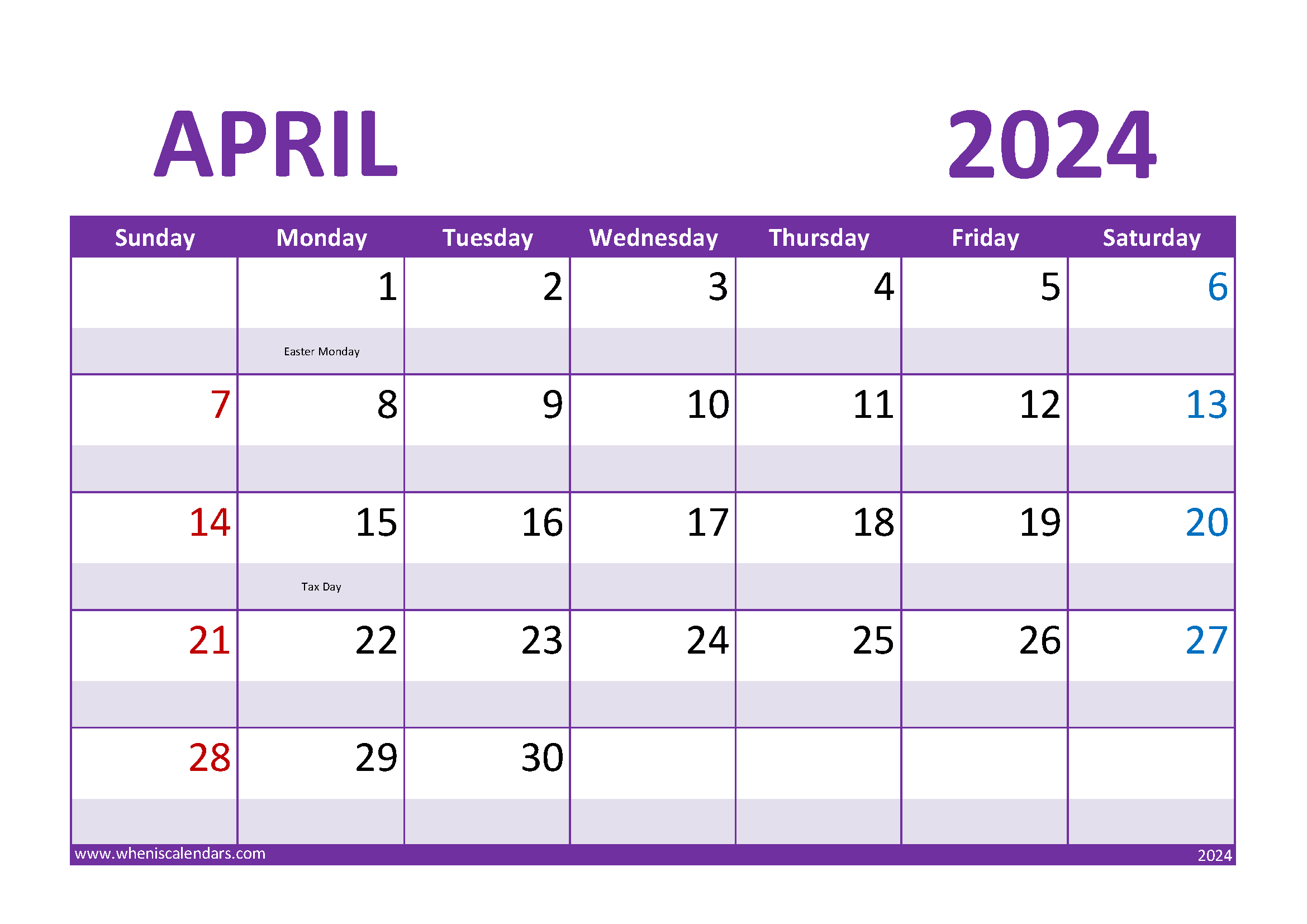 Download May Calendar 2024 with Holidays A4 Horizontal 54022