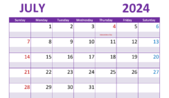 Blank Calendars July 2024 J7302