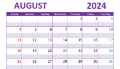 Blank Calendars August 2024 A8302