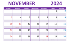 Blank Calendars November 2024 N1302
