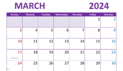 Monthly planner March 2024 Printable M3303