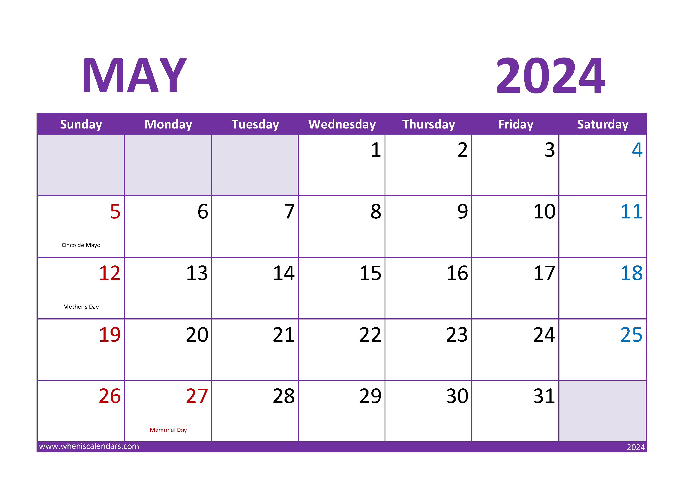 Download Blank Calendar April 2024 A4 Horizontal 44023