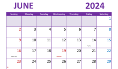 Monthly planner June 2024 Printable J6303