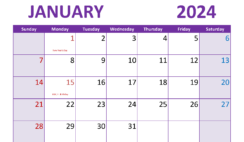 Download January 2024 Free Printable Calendar A4 Horizontal J4024