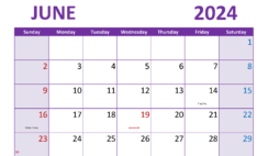 2024 Blank Monthly Calendar June J6304