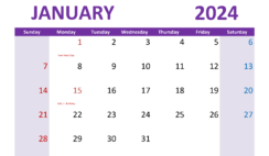 Download print January 2024 Calendar A4 Horizontal J4025