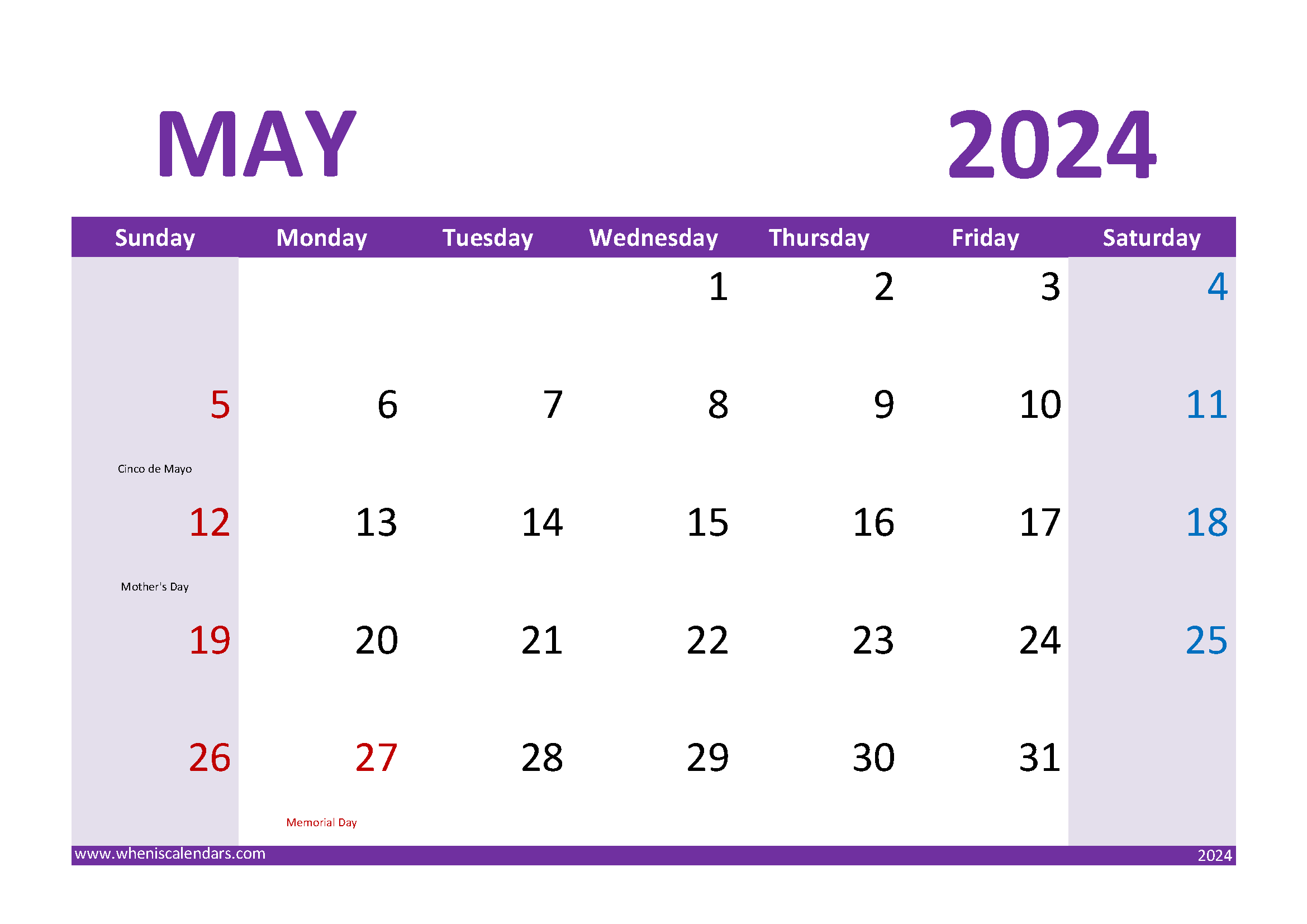 Download print April 2024 Calendar A4 Horizontal 44025
