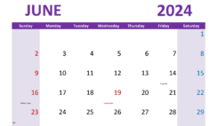 June 2024 Calendar cute Printable J6305