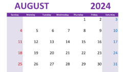 August 2024 Calendar cute Printable A8305