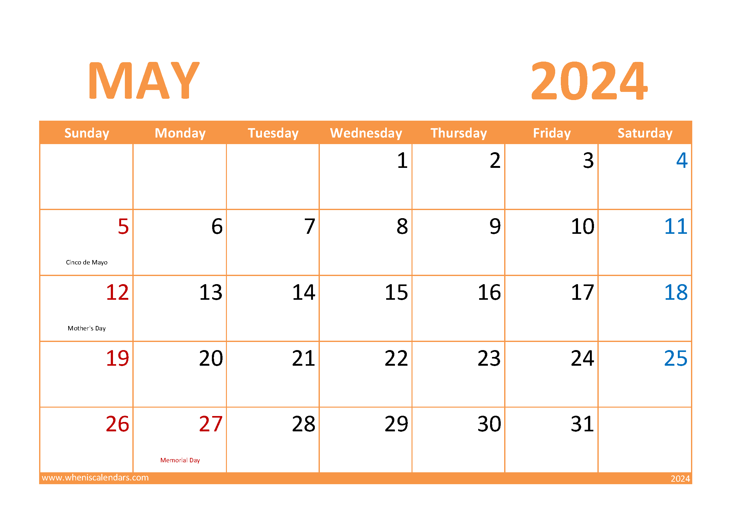 Download Printable April Calendar 2024 A4 Horizontal 44026