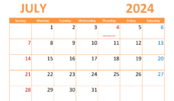 July 2024 Printable Calendar Page J7306